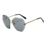 Trimmed Rimless Geometric Squared Oversize Sunglasses Gold/Grey