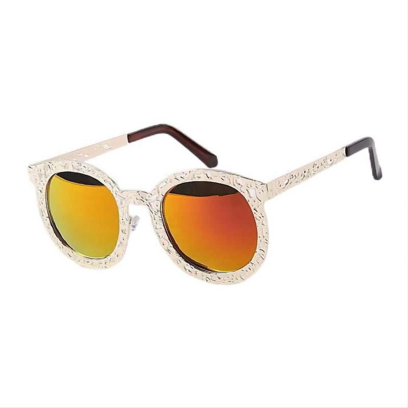 Womens Cat Eye Sunglasses Gold Metal Lace Trim Detail Frame Mirror Orange Lens