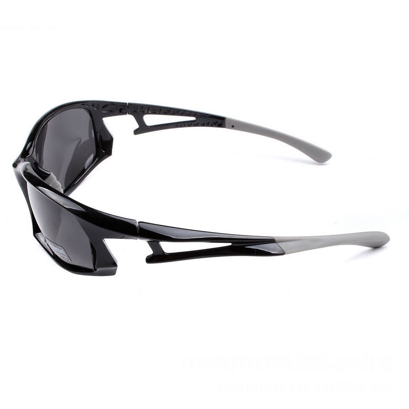 Wrap-Around Cycling Polarized Sunglasses Polished Black Frame Grey Lens