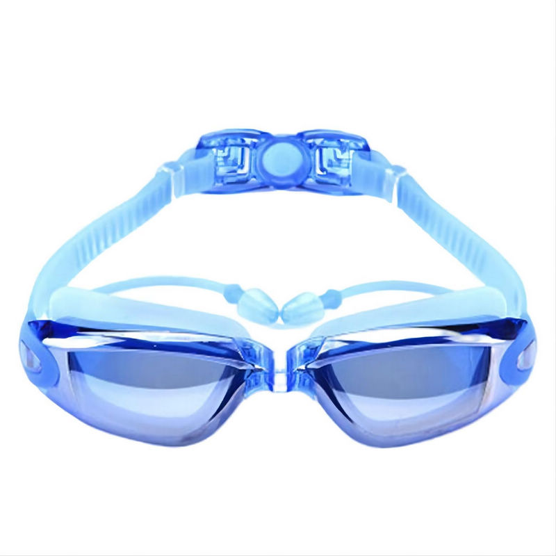 Anti-Fogging Mirror Lens Adult Swimming Goggles Blue with Ear Plugs