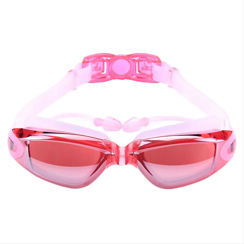 Anti-Fogging Mirror Lens Adult Swimming Goggles Pink with Ear Plugs