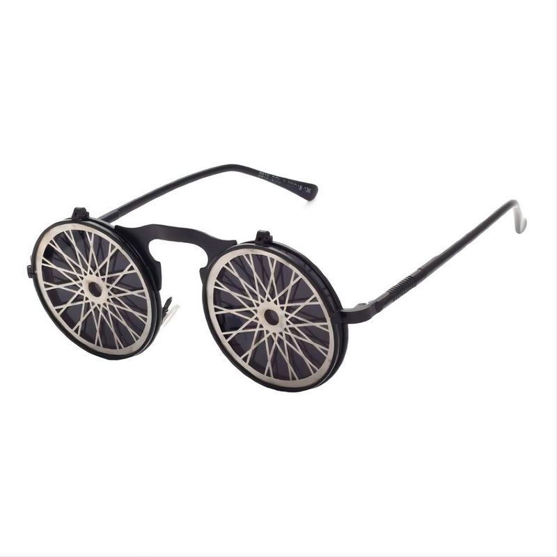 Axle Steampunk Round-Metal Flip-Up Sunglasses Black Frame