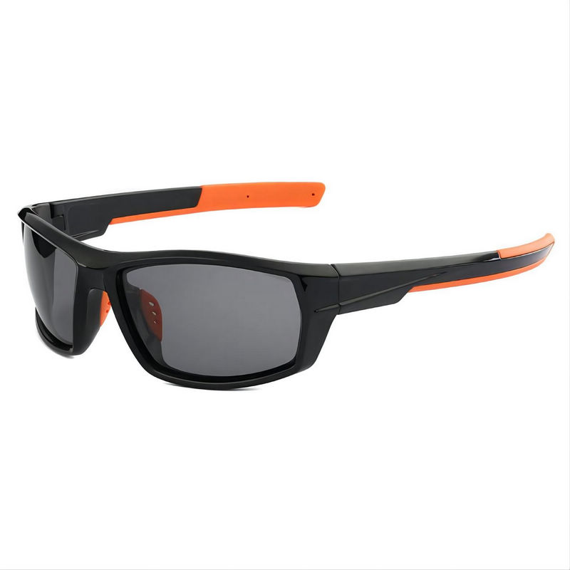 Camo Polarized Sports Sunglasses Black Orange Wrap Frame Grey Lens