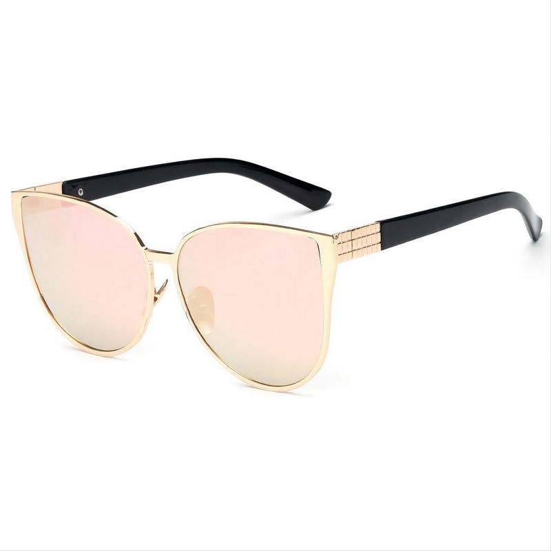 Celebrity Oversized Cat-Eye Metal Sunglasses Gold Frame Mirror Pink Lens