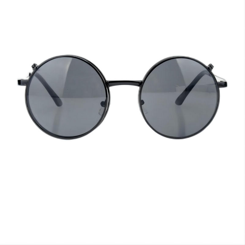 Classic Mouse-Style Round Flip-Up Sunglasses Black Metal