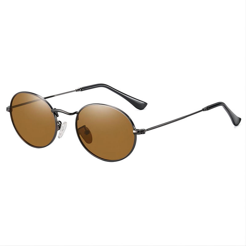 Classic Oval-Shaped Polarized Sunglasses Bronze Metal Rim