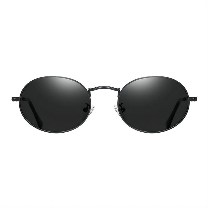 Classic Oval-Shaped Polarized Sunglasses Metal Rim Black/Grey