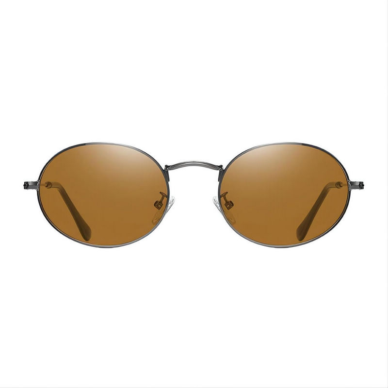 Classic Oval-Shaped Polarized Sunglasses Metal Rim Bronze/Brown
