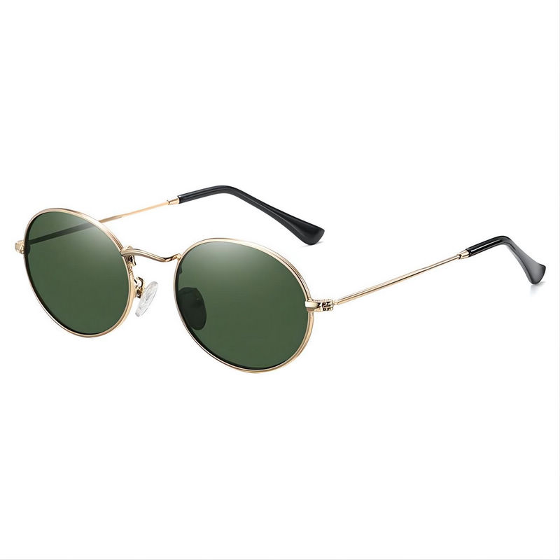 Classic Oval-Shaped Polarized Sunglasses Metal Rim Gold/Green