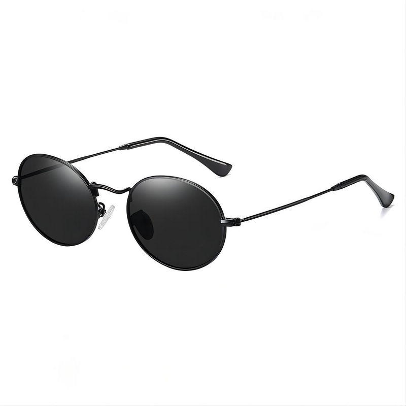 Classic Oval-Shaped Polarized Sunglasses Metal Rim