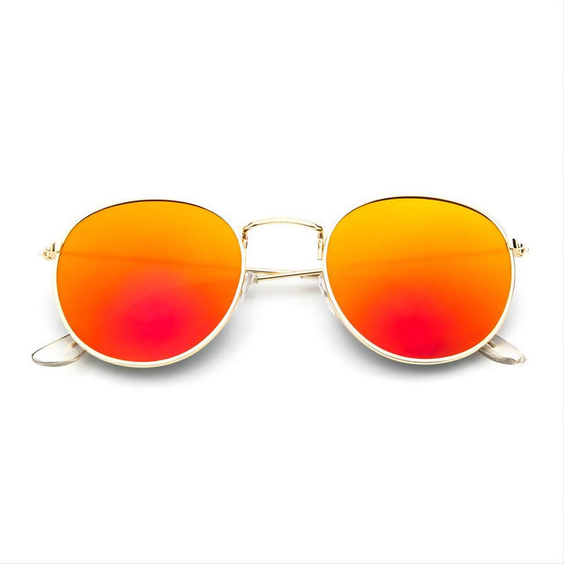 Classic Round Metal Sunglasses Circle Frame Gold-Tone/Mirror Orange