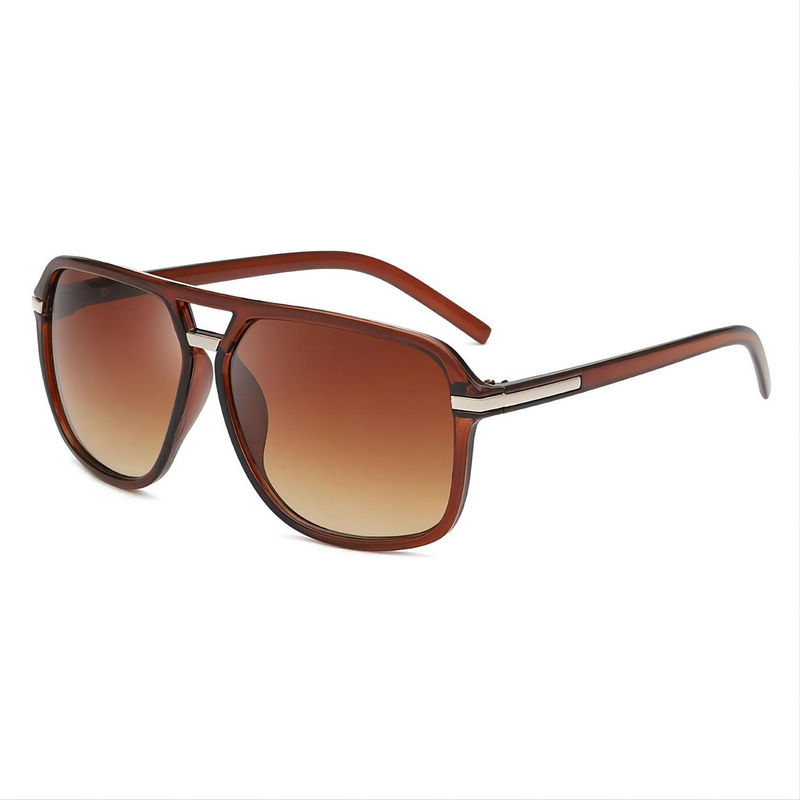 Classic Square Pilot Sunglasses Double-Bridge Plastic Brown Frame