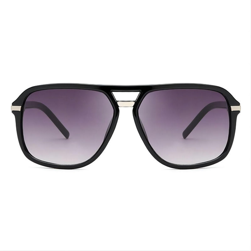 Classic Square Pilot Sunglasses Double-Bridge Plastic Frame Matte Black/Grey