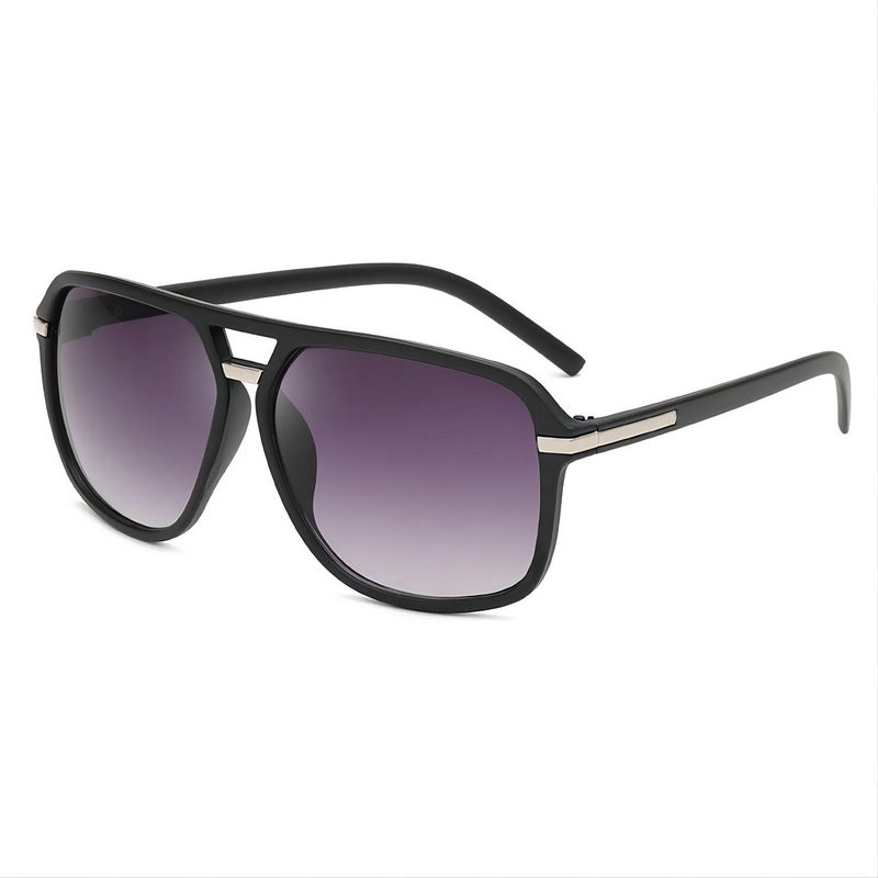 Classic Square Pilot Sunglasses Double-Bridge Plastic Matte Black Frame