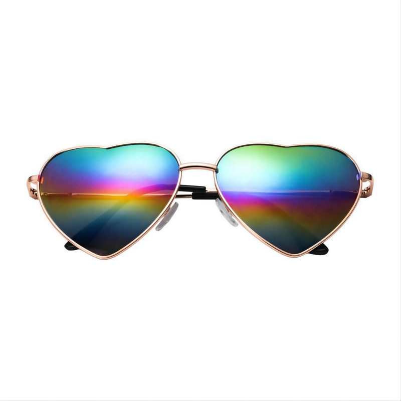 Colorful Lens Love Heart Shaped Sunglasses Gold-Tone Metal Frame