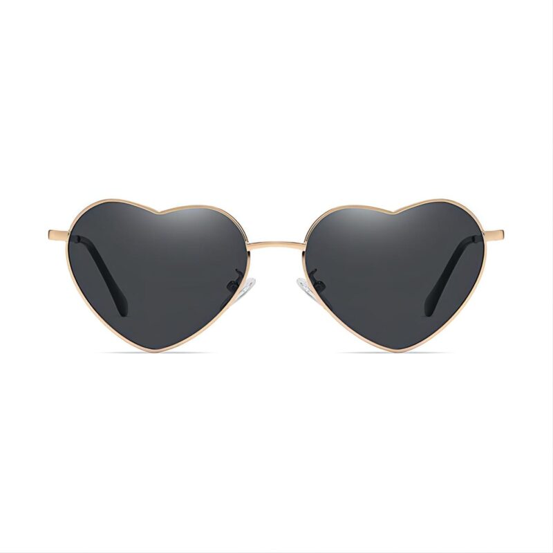 Cute Polarized Heart-Shaped Sunglasses Gold-Tone Metal Frame