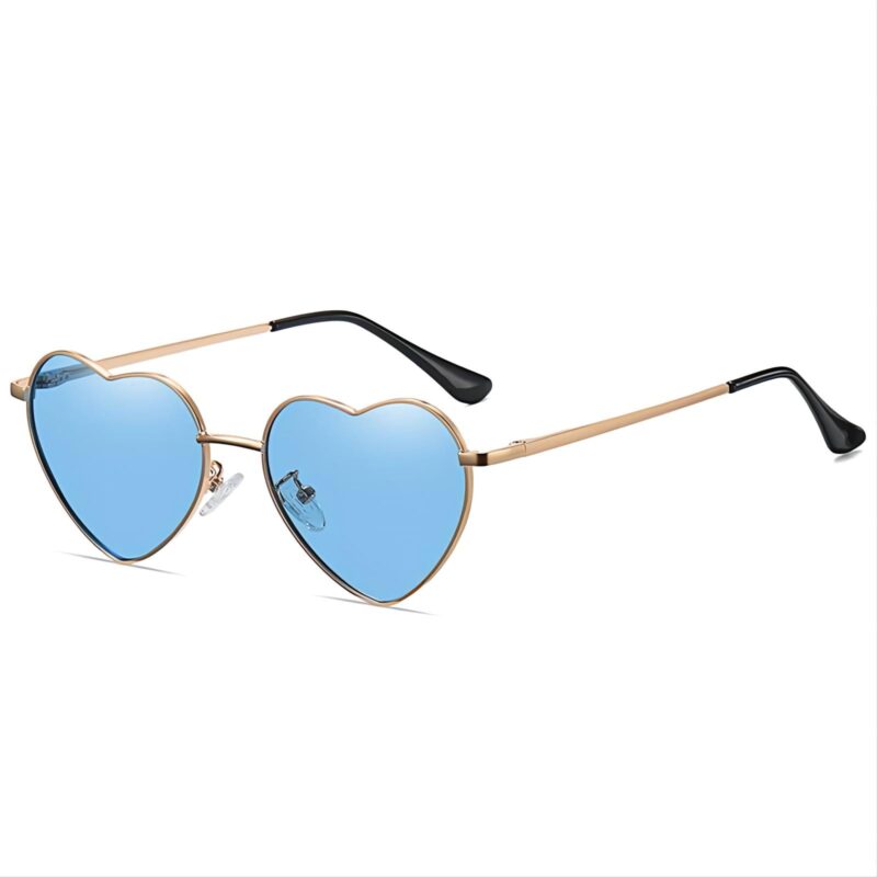Cute Polarized Heart-Shaped Sunglasses Gold-Tone Metal Frame Blue Lens