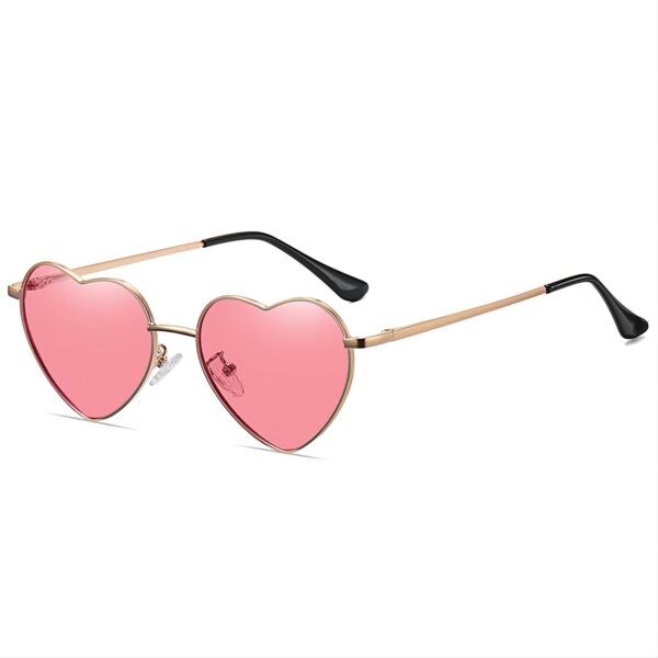 Cute Polarized Heart-Shaped Sunglasses Gold-Tone Metal Frame Pink Lens