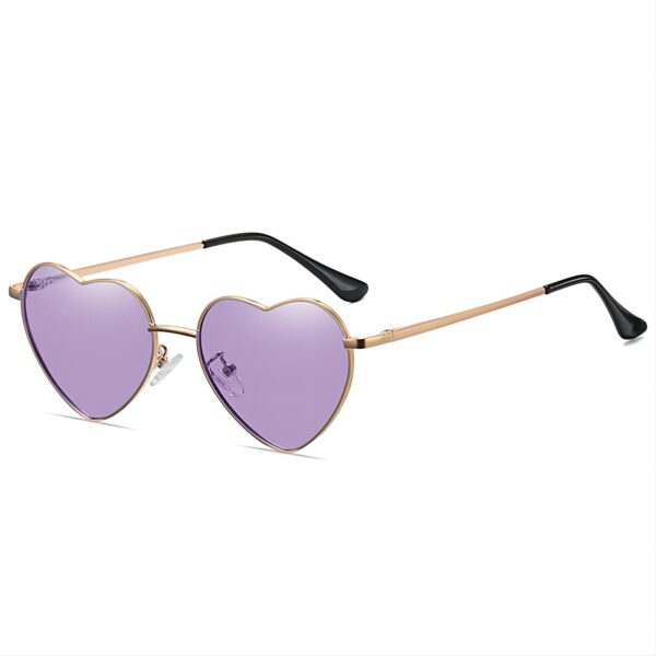 Cute Polarized Heart-Shaped Sunglasses Gold-Tone Metal Frame Purple Lens