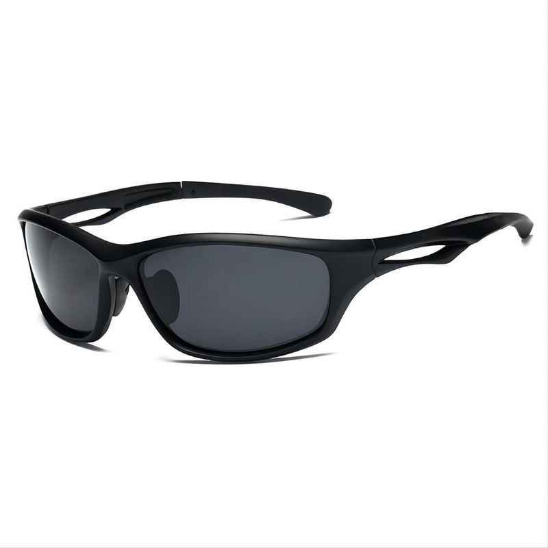Cycling & Fishing Sports Sunglasses Matte Black Wrap Frame Polarized Gray Lens