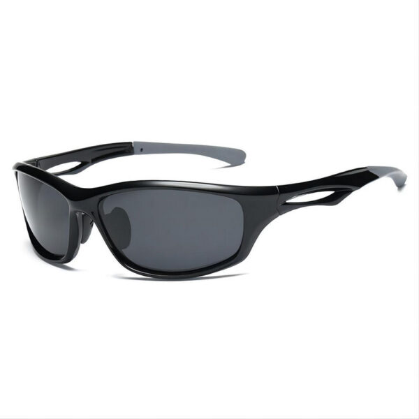 Cycling & Fishing Sports Sunglasses Shiny Black Wrap Frame Polarized Gray Lens