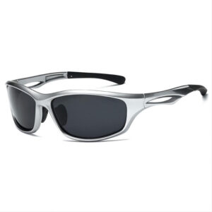 Cycling & Fishing Sports Sunglasses Silver Wrap Frame Polarized Gray Lens