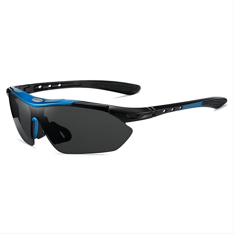 Cycling Sport Sunglasses Half-Rim Wrap Around Vented Frame Blue/Grey