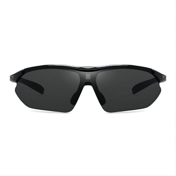Cycling Sport Sunglasses Half-Rim Wrap Around Vented Frame Polished Black Frame/Grey Lens