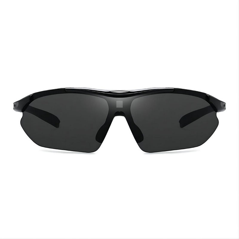 Cycling Sport Sunglasses Half-Rim Wrap Around Vented Frame Polished Black Frame/Grey Lens