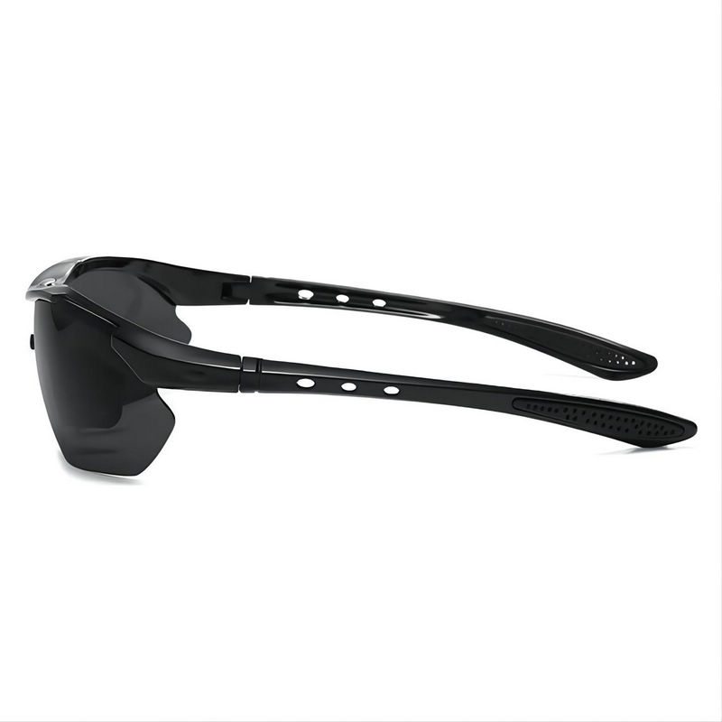Cycling Sport Sunglasses Half-Rim Wrap Around Vented Frame Polished Black Frame