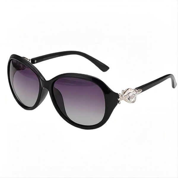 Diamond-Embellished Polarized Women's Sunglasses Black Plastic Frame