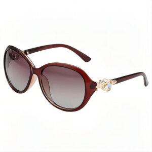 Diamond-Embellished Polarized Women's Sunglasses Brown Plastic Frame