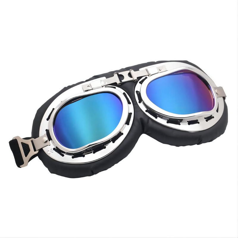 Dust-Proof Adjustable Motorcycle Riding Goggles Padded Frame Mirror Blue Lens