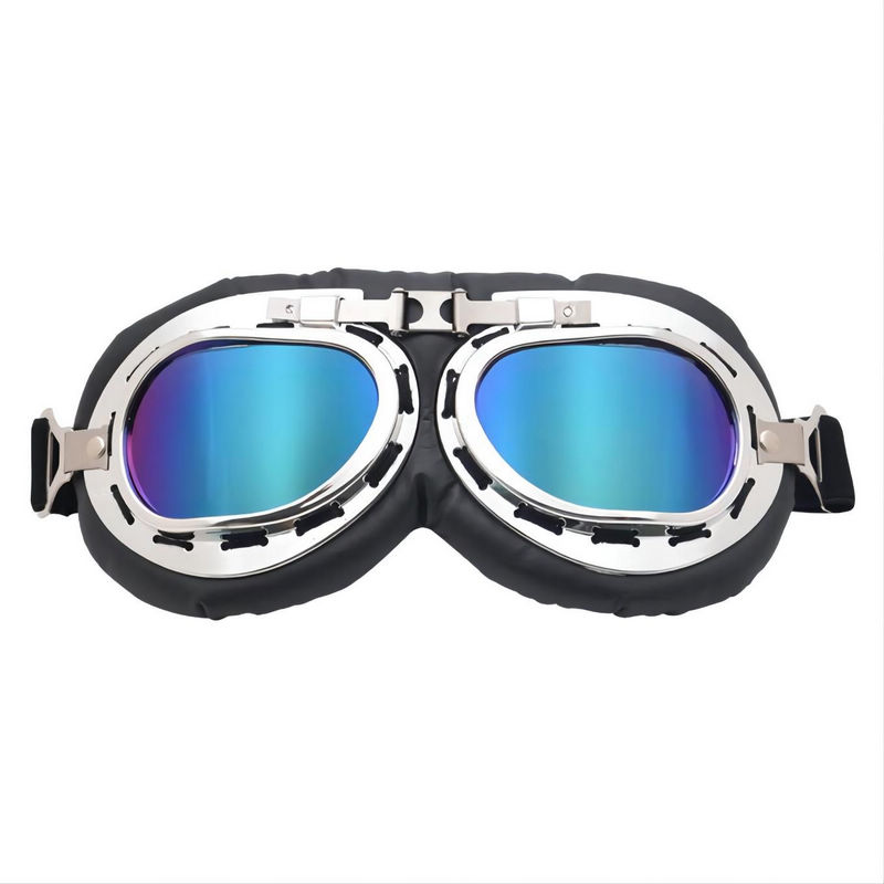 Dust-Proof Adjustable Motorcycle Riding Goggles Padded Frame Mirror Blue