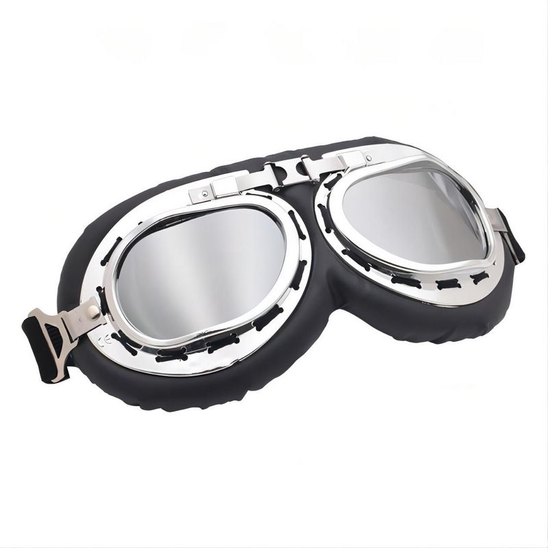 Dust-Proof Adjustable Motorcycle Riding Goggles Padded Frame Mirror White Lens