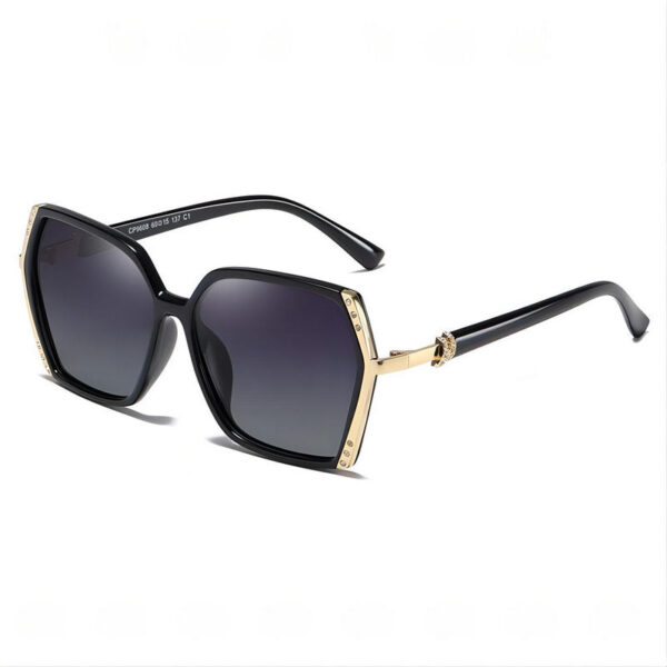 Embellished Square Polarized Sunglasses Black Oversized Plastic Frame