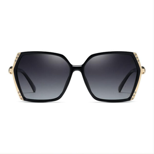 Embellished Square Polarized Sunglasses Oversized Plastic Frame Black/Gradient Grey