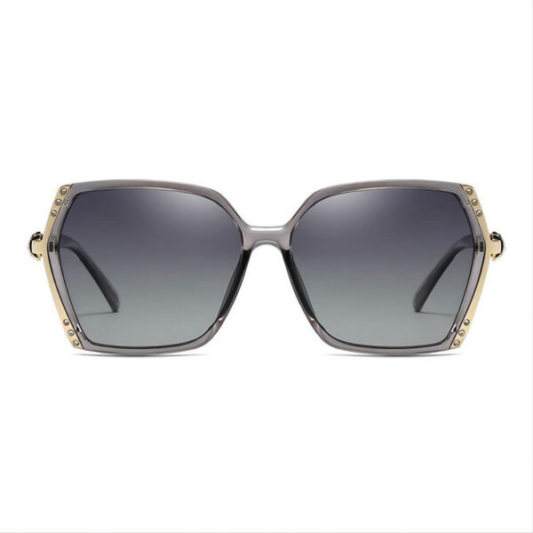 Embellished Square Polarized Sunglasses Oversized Plastic Frame Transparent Grey/Gradient Grey