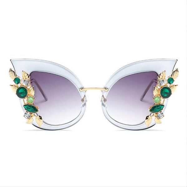 Floral Embellished Cat-Eye Sunglasses Transparent Grey Oversize Frame
