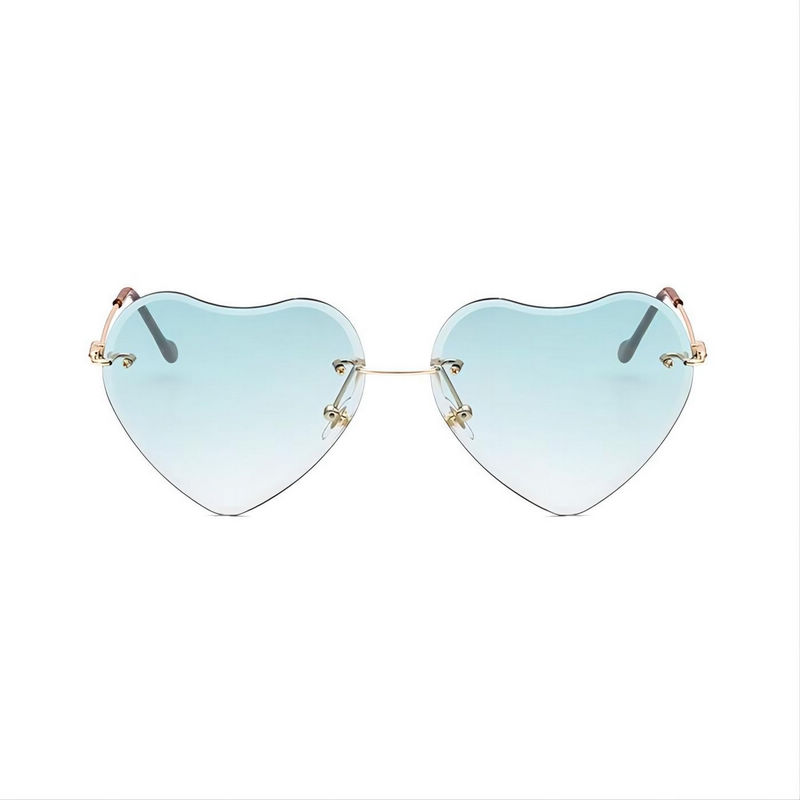 Frameless Heart-Shaped Sunglasses Gold-Tone Stepped Arms/Green