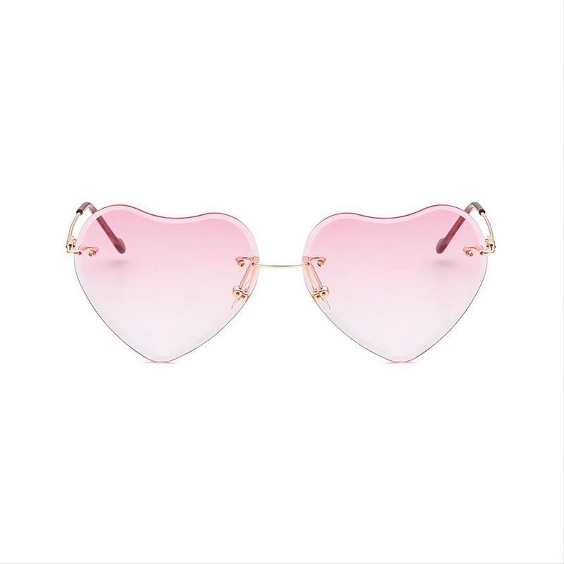Frameless Heart-Shaped Sunglasses Gold-Tone Stepped Arms/Pink