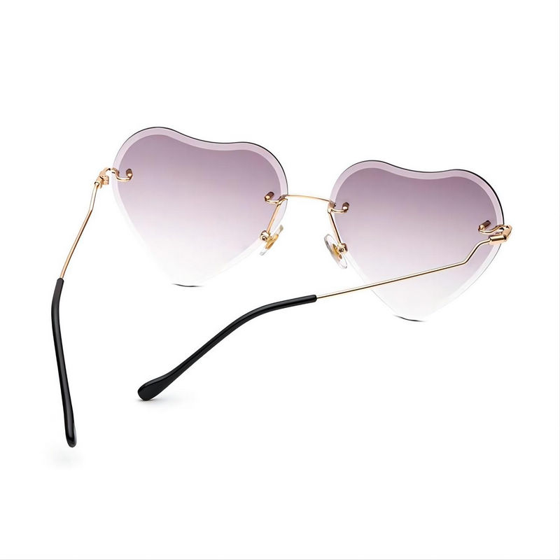 Frameless Heart-Shaped Sunglasses Metal Stepped Arms/Gradient Grey