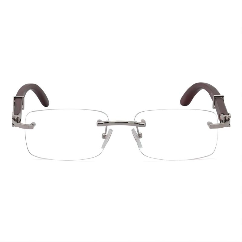 Frameless Wooden Plain Glasses Metal Hinges Clear Lens