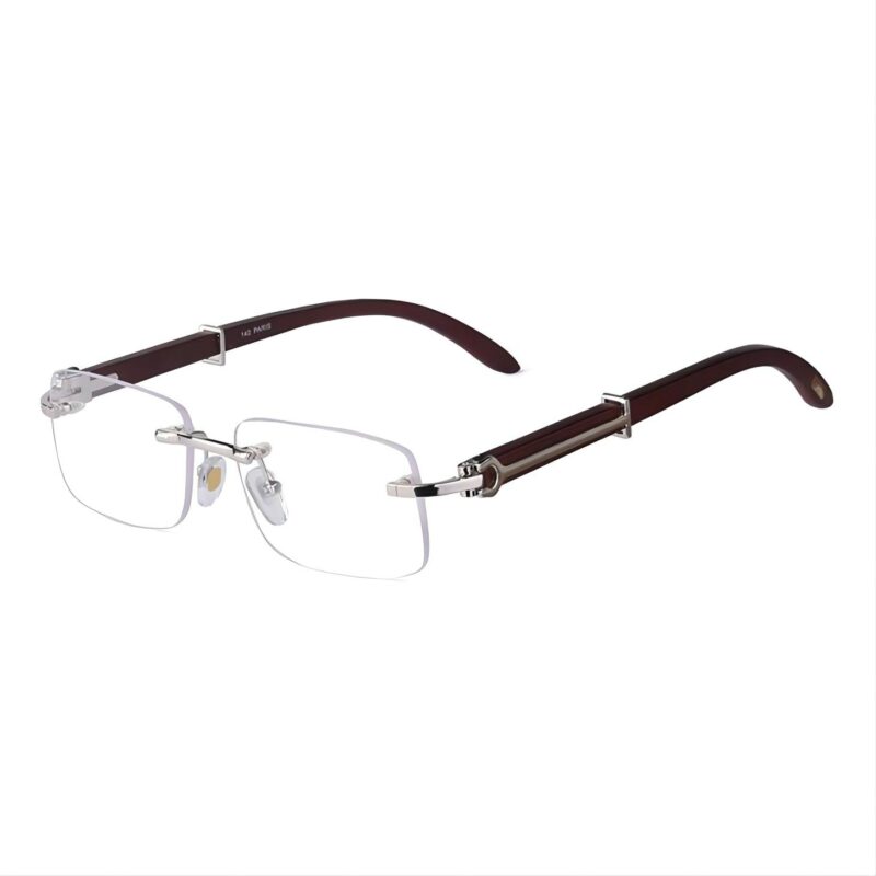 Frameless Wooden Plain Glasses Silver-Tone Metal Hinges