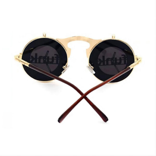Funk Steampunk Round-Metal Flip-Up Sunglasses Gold-Tone/Grey
