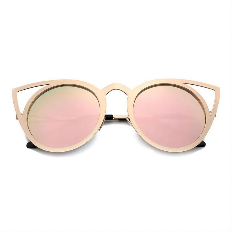 Gold-Tone Metal Cat-Eye Cutout Frame Sunglasses Rounded Lens