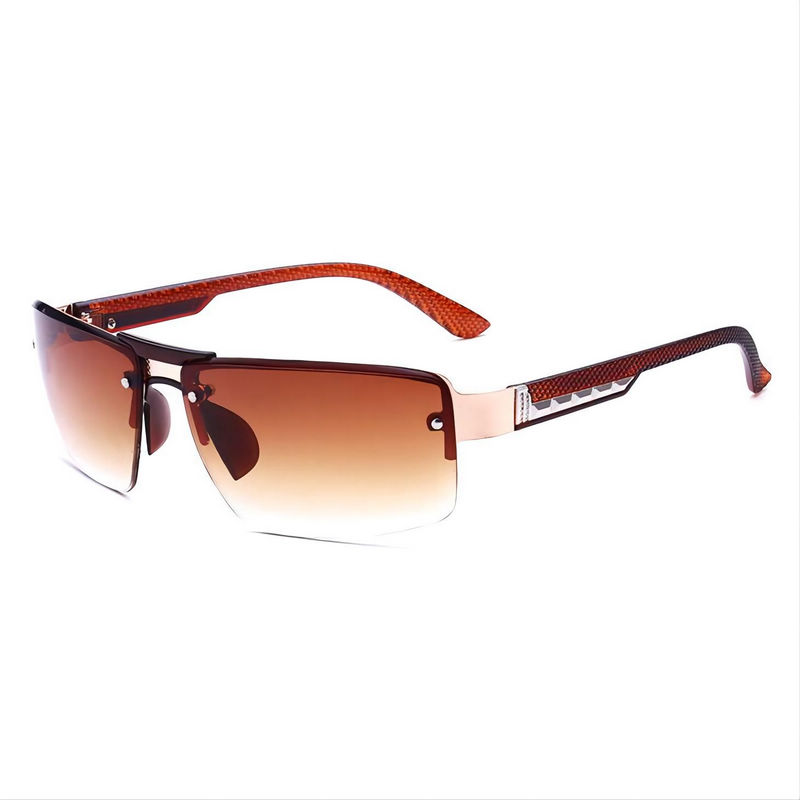 Gradient Brown Lens Mens Semi-Rimless Sport Sunglasses