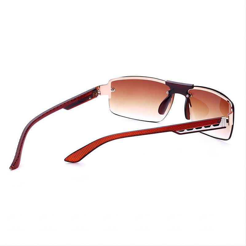 Gradient Lens Mens Semi-Rimless Sport Sunglasses Brown