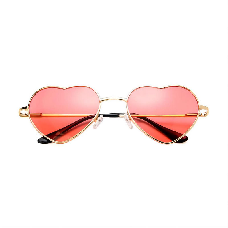 Heart-Shaped Sunglasses Gold-Tone Frame/Transparent Red