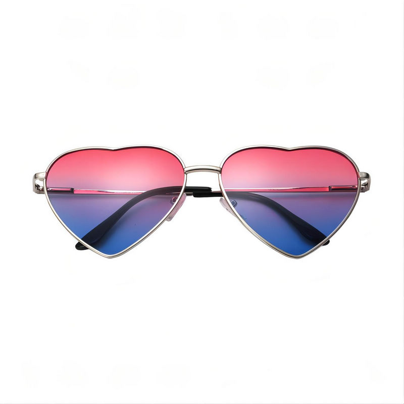 Love Heart Shaped Sunglasses Silver-Tone/Gradient Red Blue